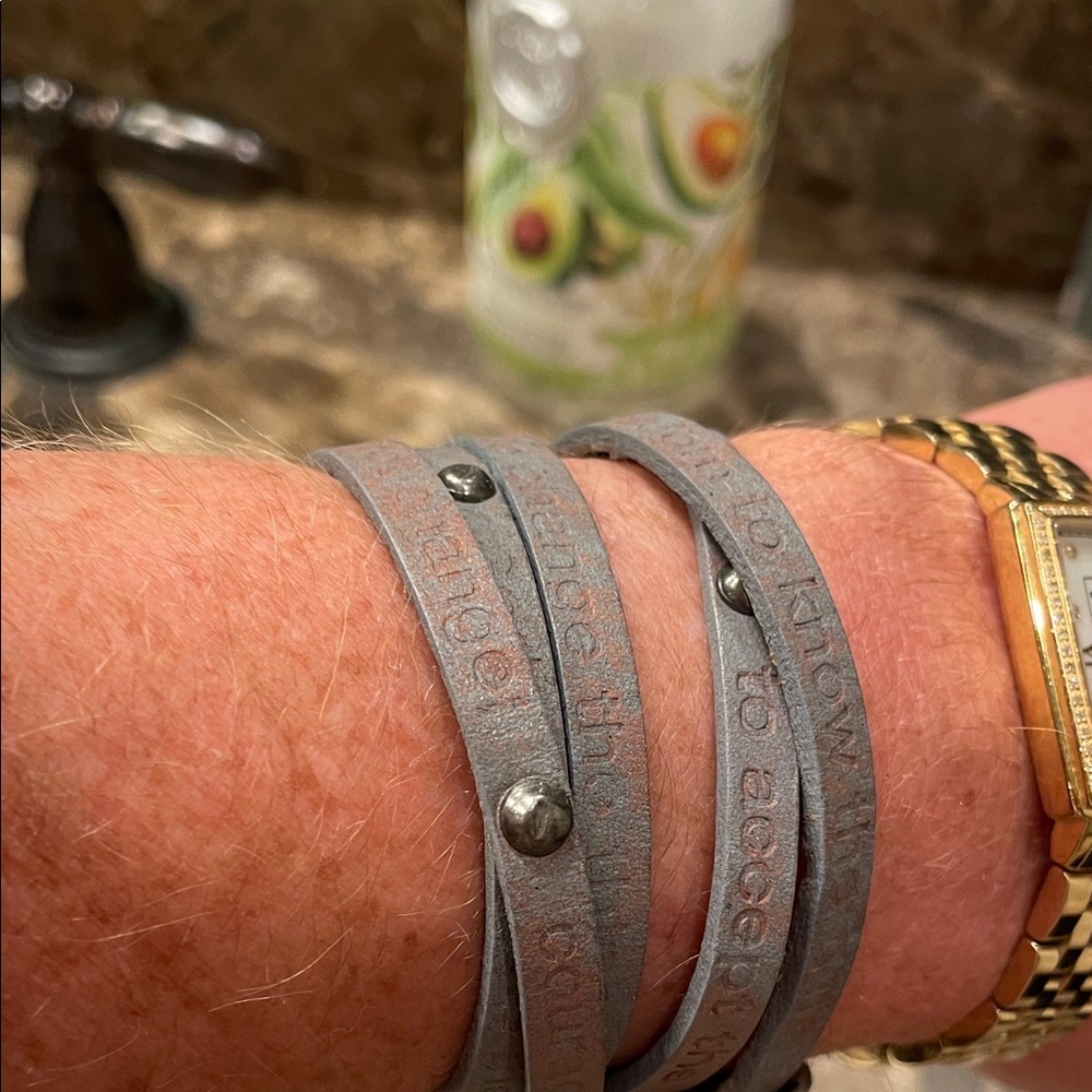Elegant Gray Leather Serenity Bracelet with Metal Accents
